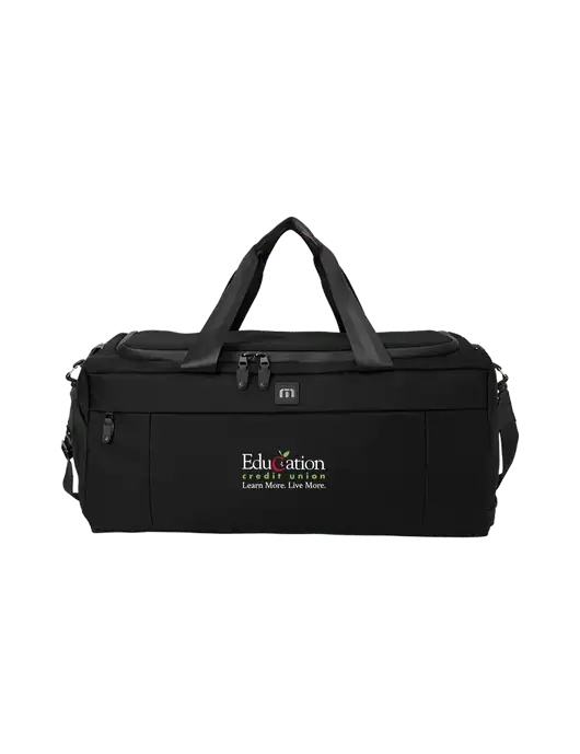 TravisMathew Black Duration Duffel w/Education Credit Union Logo
