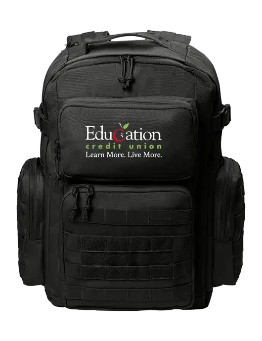 CornerStone Black Tactical Backpack w/Education Credit Union Logo