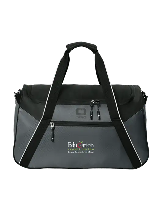 OGIO Dark Medium Grey/Black Inception Duffel w/Education Credit Union Logo