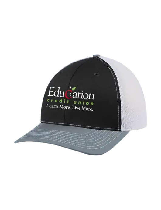 Richardson Adjustable Snapback Original 112 Trucker Cap Black/Light Heather Grey/White Mesh w/Education Credit Union Logo