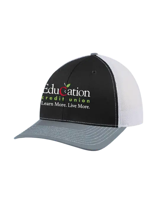 Richardson Adjustable Snapback Original 112 Trucker Cap Black/Light Heather Grey/White Mesh w/Education Credit Union Logo