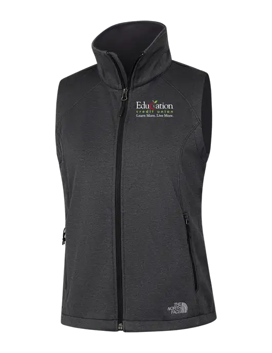 The North Face Womens Dark Grey Heather Ridgewall Soft Shell Vest  w/Education Credit Union Logo