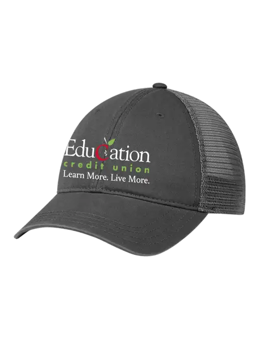 Richardson 111 Garment Washed Trucker Cap Charcoal w/Charcoal Mesh w/Education Credit Union Logo