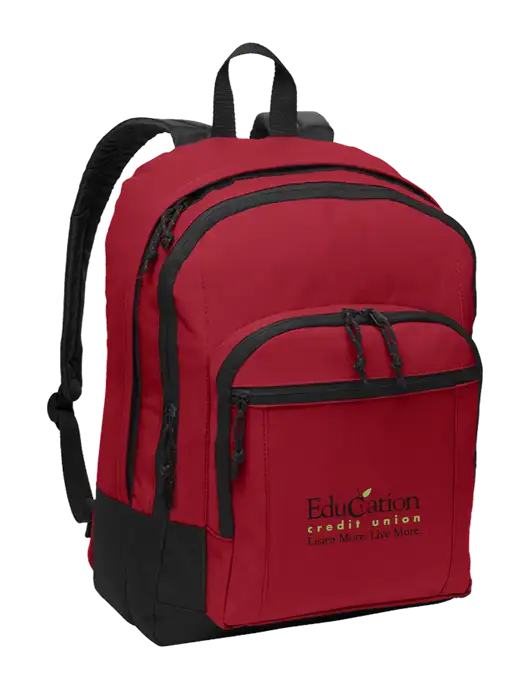 Red Essential Backpack w/Education Credit Union Logo