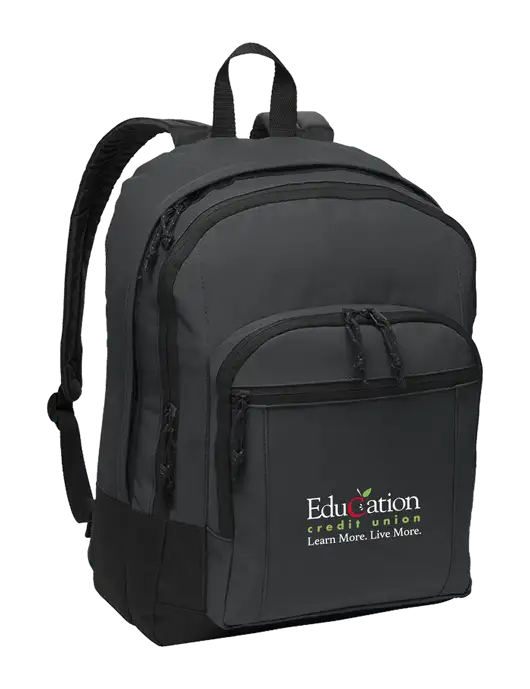 Dark Grey Essential Backpack w/Education Credit Union Logo