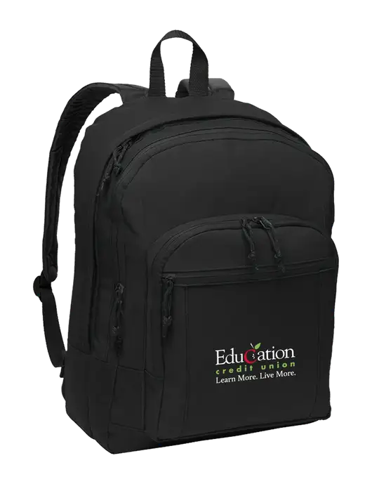 Black Essential Backpack w/Education Credit Union Logo