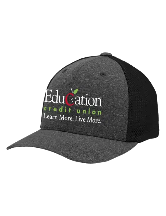Flexfit Black/Dark Charcoal Heather Melange Mesh Back Trucker Cap w/Education Credit Union Logo