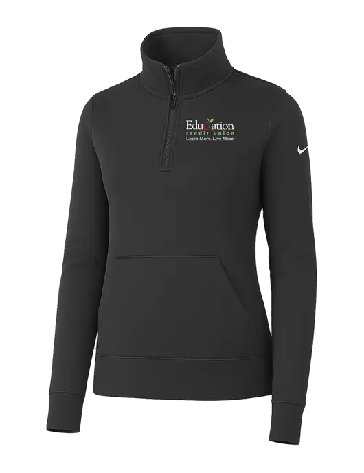 Nike Womens Dark Grey Club Fleece Sleeve Swoosh 1/2-Zip w/Education Credit Union Logo