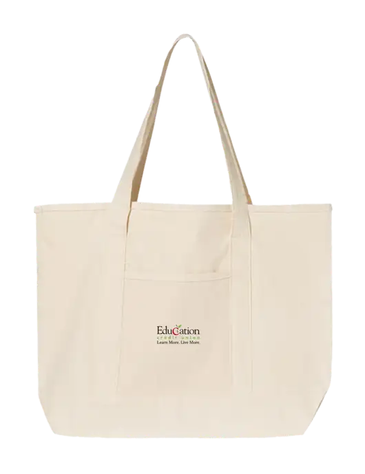 Natural Large Canvas Deluxe Tote w/Education Credit Union Logo