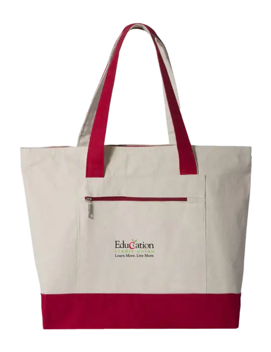 Natural/Red Zippered Tote  w/Education Credit Union Logo