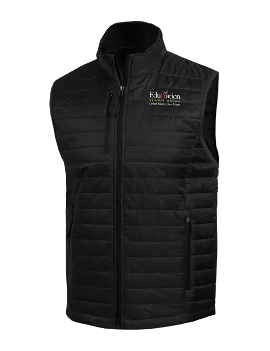 Packable Black Puffy Vest w/Education Credit Union Logo
