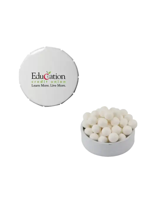 Signature Peppermints In White Snap Top Tin  w/Education Credit Union Logo