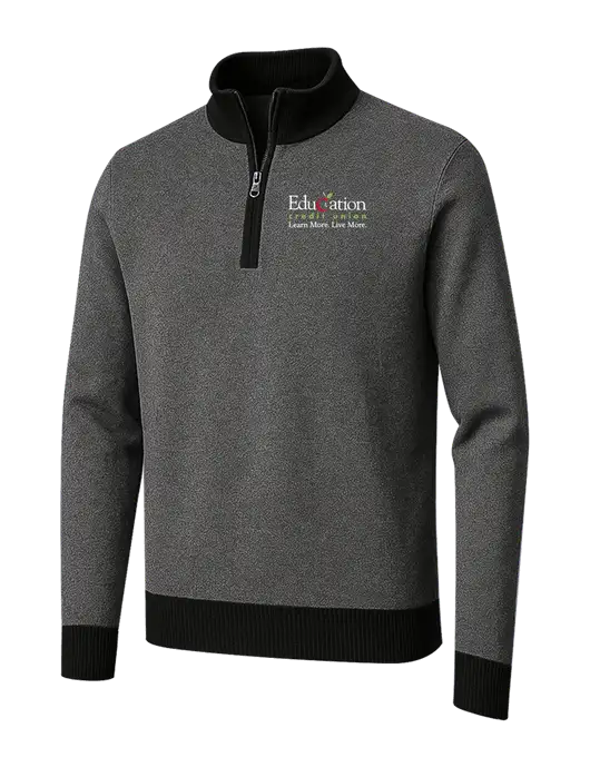 Brooks Brothers Black/Dark Grey Washable Merino Birdseye 1/4-Zip Sweater w/Education Credit Union Logo