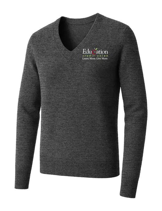 Brooks Brothers Womens Medium Grey Heather Washable Merino V-Neck Sweater w/Education Credit Union Logo