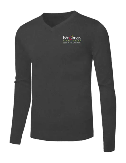 Brooks Brothers Medium Grey Heather Washable Merino V-Neck Sweater w/Education Credit Union Logo