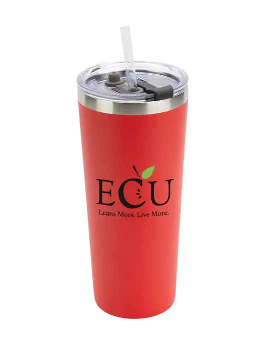 Brighton Red 20 oz Insulated Tumbler & Straw w/Education Credit Union shortened Logo