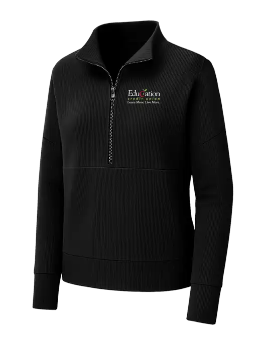 Mercer+Mettle Womens Black Linear Texture Quarter Zip w/Education Credit Union Logo