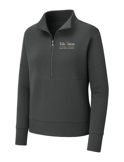 Mercer+Mettle Womens Dark Grey Linear Texture Quarter Zip w/Education Credit Union Logo