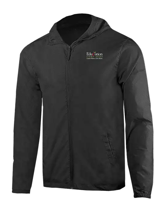 Rainy Day Ultra Lightweight Black Windbreaker Full-Zip Jacket w/Education Credit Union Logo