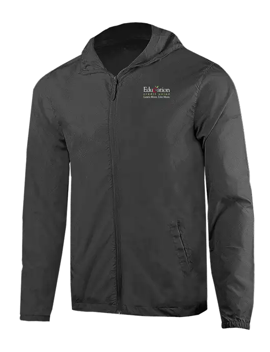 Rainy Day Ultra Lightweight Dark Grey Windbreaker Full-Zip Jacket w/Education Credit Union Logo