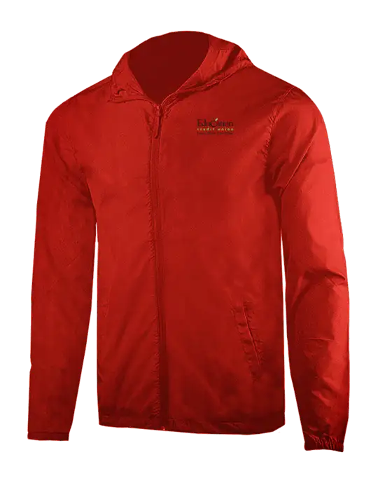 Rainy Day Ultra Lightweight Red Windbreaker Full-Zip Jacket w/Education Credit Union Logo