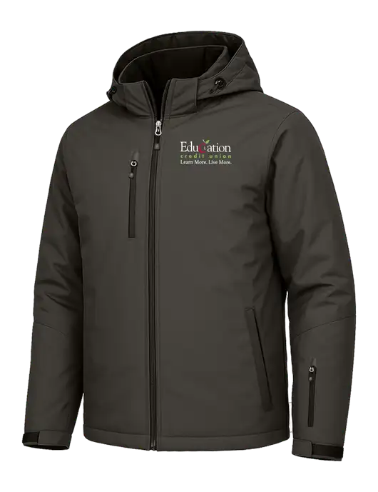Cold Weather Vortex Dark Grey/ Black Waterproof 3-in-1 Jacket with Detachable Hood w/Education Credit Union Logo, Education Credit Union Logo