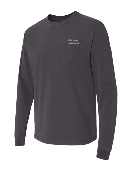 Comfort Colors Garment-Dyed Dark Grey Heavyweight Long Sleeve T-Shirt w/Education Credit Union Logo