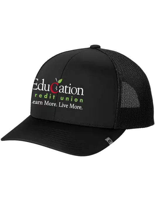 TravisMathew Black Cruz Trucker Cap w/Education Credit Union Logo
