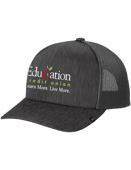TravisMathew Very Dark Grey Heather Cruz Trucker Cap w/Education Credit Union Logo