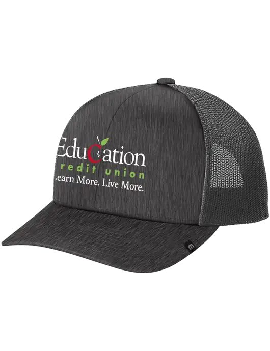 TravisMathew Very Dark Grey Heather Cruz Trucker Cap w/Education Credit Union Logo