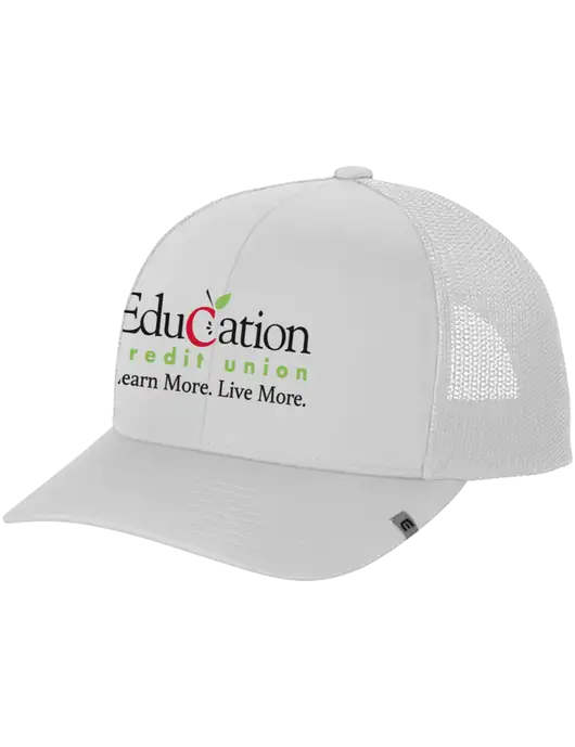TravisMathew White Cruz Trucker Cap w/Education Credit Union Logo
