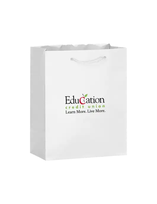 White Gift Bag Matte 8x10 w/Education Credit Union Logo