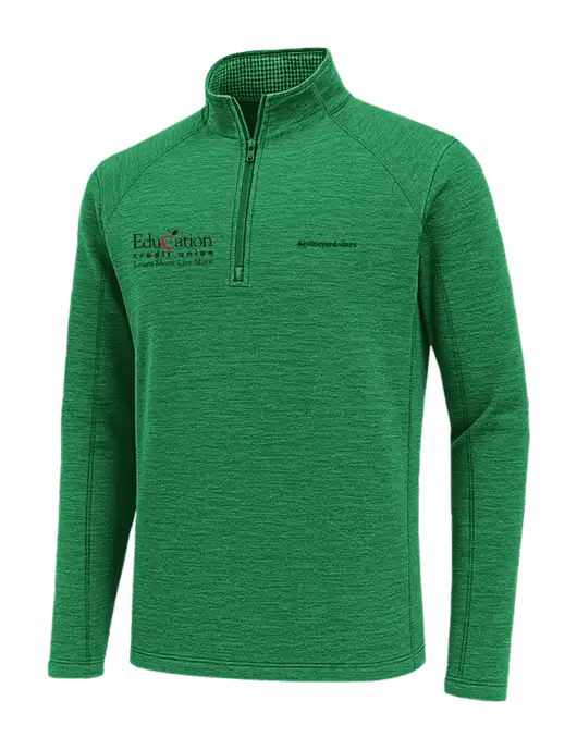 Vineyard Vines Heather Kelly Green Sankaty Quarter-Zip Pullover
 w/Education Credit Union Logo
