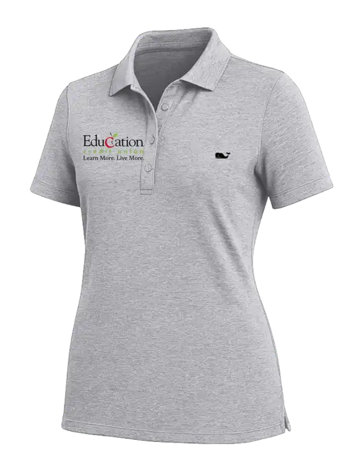 Vineyard Vines Womens Light Grey Edgartown Pique Polo w/Education Credit Union Logo