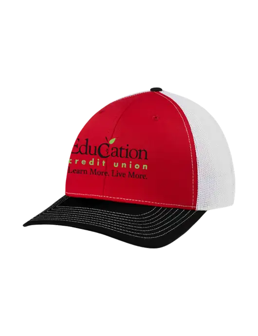 Richardson Adjustable Snapback Original 112 Trucker Cap Black/Red/White Mesh w/Education Credit Union Logo
