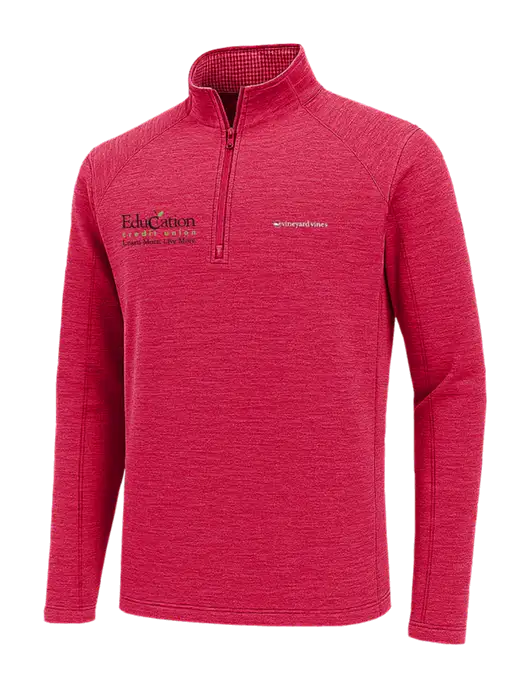 Vineyard Vines Heather Red Sankaty Quarter-Zip Pullover
 w/Education Credit Union Logo