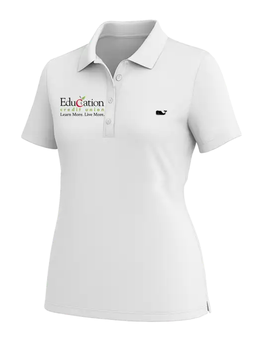 Vineyard Vines Womens White Edgartown Pique Polo w/Education Credit Union Logo