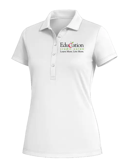 Fairway & Greene Womens White Claire Tech Polo w/Education Credit Union Logo