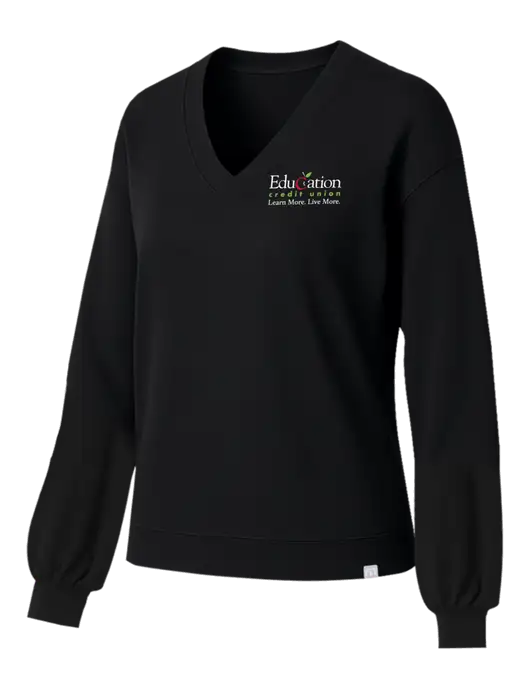 TravisMathew Womens Long Weekend Black V-Neck
 w/Education Credit Union Logo