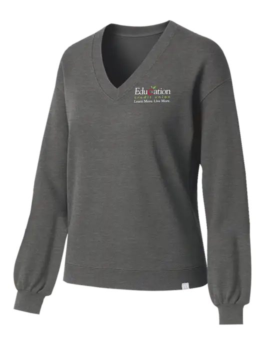 TravisMathew Womens Long Weekend Medium Heather Grey V-Neck
 w/Education Credit Union Logo