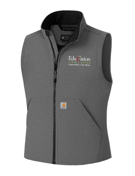 Carhartt Rain Defender Dark Medium Grey Soft Shell Vest w/Education Credit Union Logo