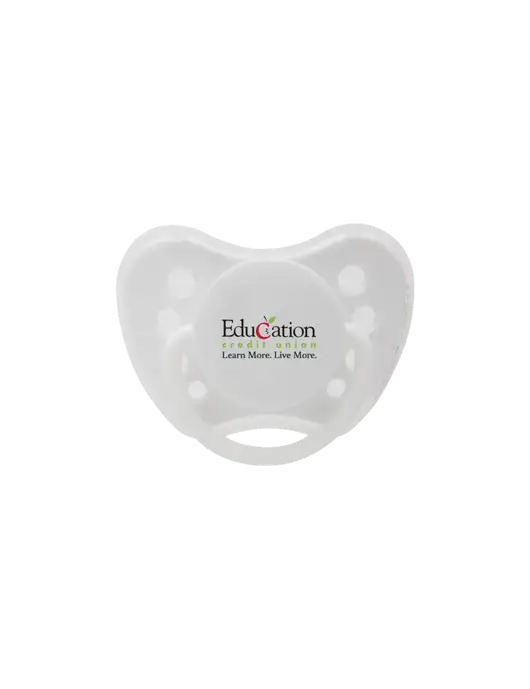 Silicone White Pacifier with Clear Cover w/Education Credit Union Logo