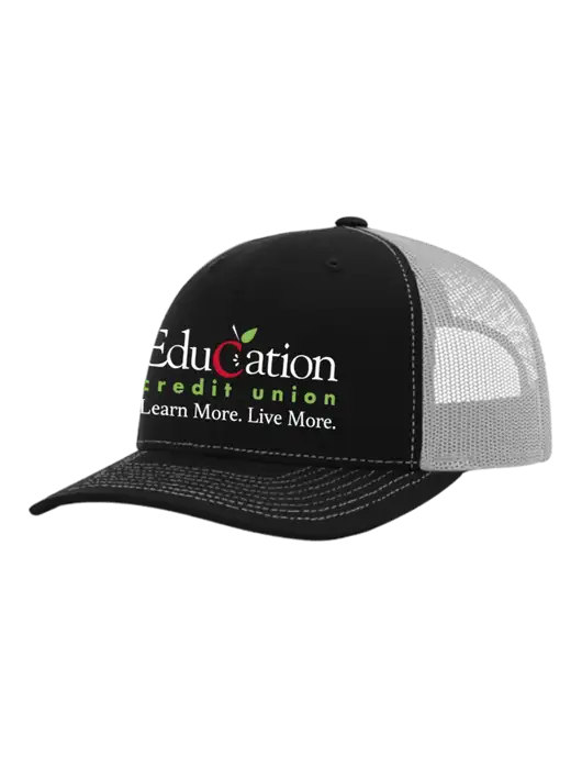 Richardson Adjustable Snapback Original 112 Trucker Cap Black w/White Mesh w/Education Credit Union Logo