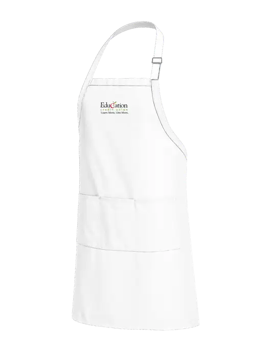 Easy Care Extra Long Bib White Apron with Stain Release w/Education Credit Union Logo
