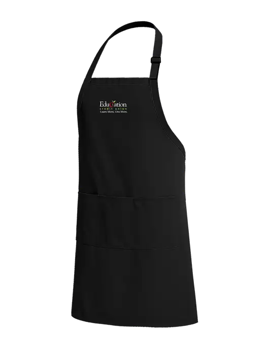 Easy Care Extra Long Bib Black Apron with Stain Release w/Education Credit Union Logo