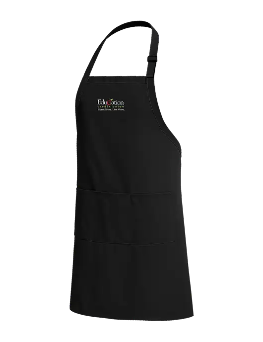 Easy Care Extra Long Bib Black Apron with Stain Release w/Education Credit Union Logo