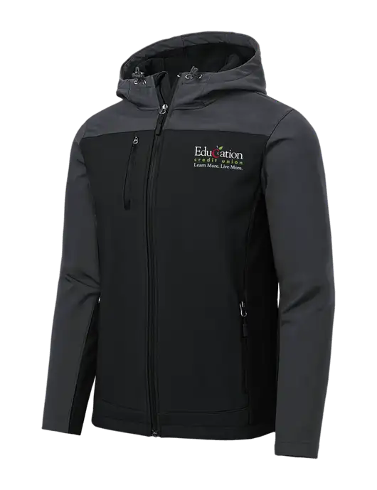 Hooded Core Dark Grey/Black Soft Shell Jacket w/Education Credit Union Logo