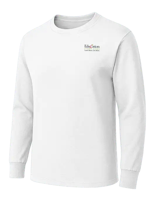 White Heavyweight Long Sleeve 6.1 oz T-Shirt w/Education Credit Union Logo