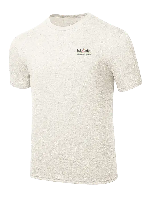 Simply Soft Very Light Tan Heather 4.5oz Poly/Combed Ring Spun Cotton T-Shirt w/Education Credit Union Logo