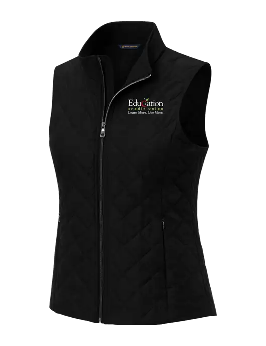 Brooks Brothers Womens Black Quilted Vest w/Education Credit Union Logo